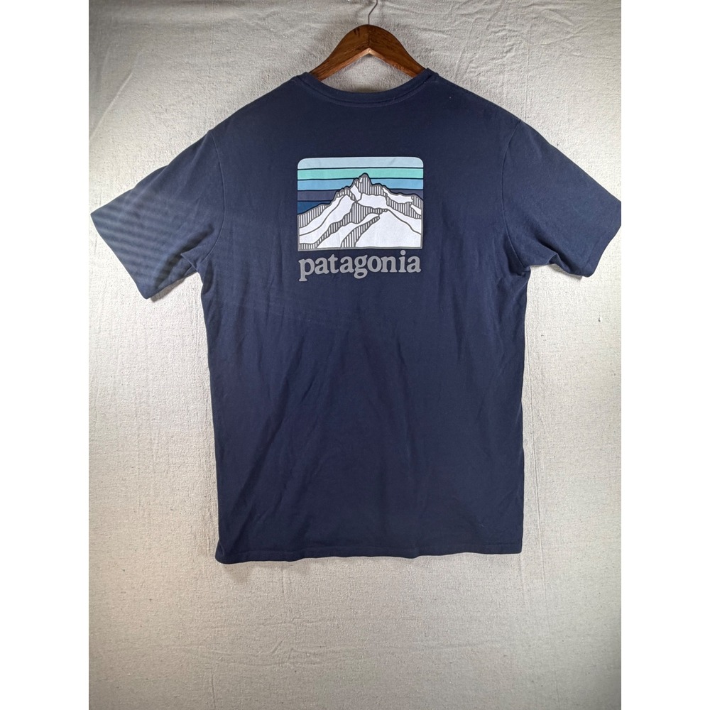 Patagonia T-Shirt Mens Medium Navy Blue P-6 Pocket Logo Responsibili-Tee